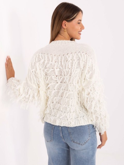 Sweter boho z frędzlami ecru