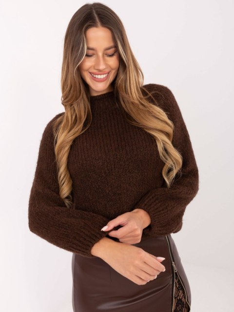 Sweter oversize z domieszką wełny brązowy