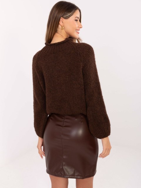 Sweter oversize z domieszką wełny brązowy
