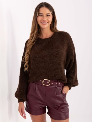 Swete damski sweter oversize z wełną ciemnobrązowy