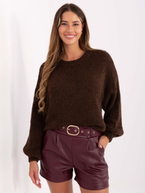Swete damski sweter oversize z wełną ciemnobrązowy