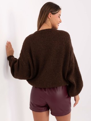 Swete damski sweter oversize z wełną ciemnobrązowy