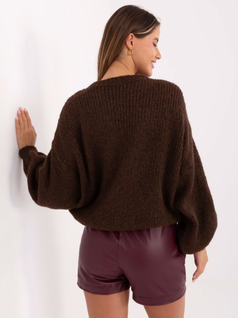 Swete damski sweter oversize z wełną ciemnobrązowy