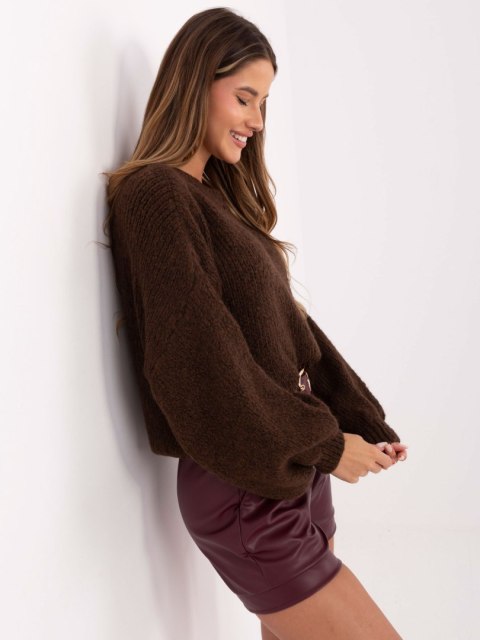 Swete damski sweter oversize z wełną ciemnobrązowy