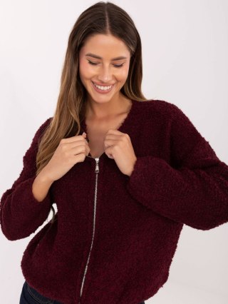 Sweter boucle z suwakiem bordowy