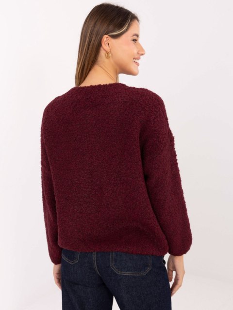 Sweter boucle z suwakiem bordowy