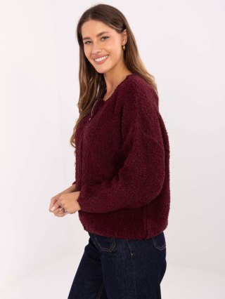 Sweter boucle z suwakiem bordowy