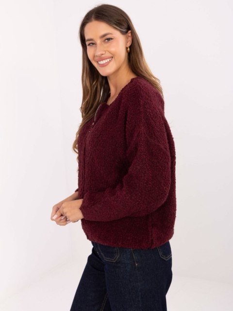 Sweter boucle z suwakiem bordowy