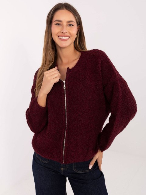 Sweter boucle z suwakiem bordowy