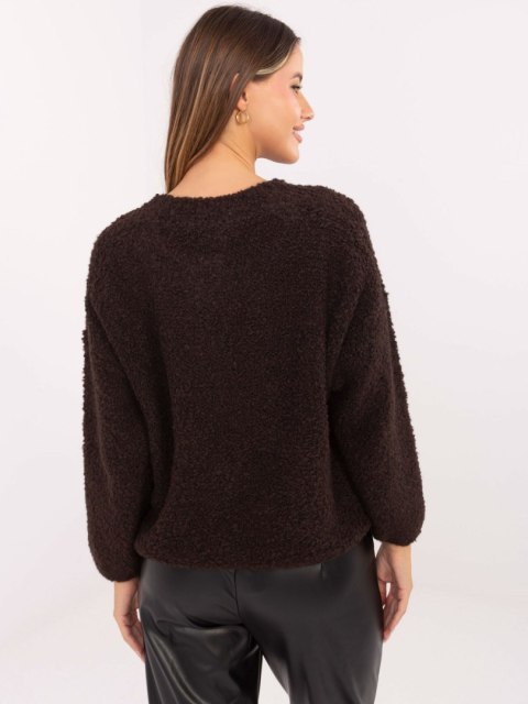 Sweter boucle z suwakiem czekoladowy