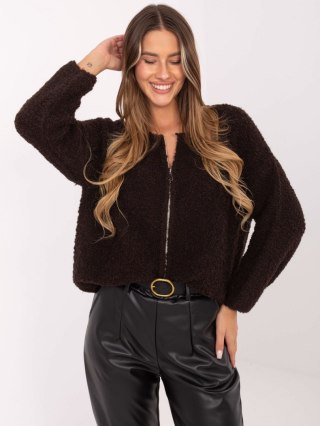 Sweter boucle z suwakiem czekoladowy