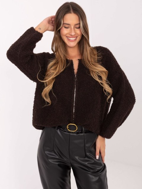Sweter boucle z suwakiem czekoladowy