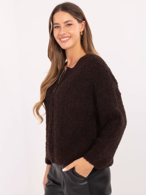 Sweter boucle z suwakiem czekoladowy