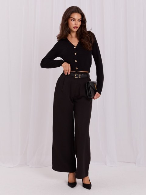 Sweter elegancki krótki z dekoltem V i guzikami czarny