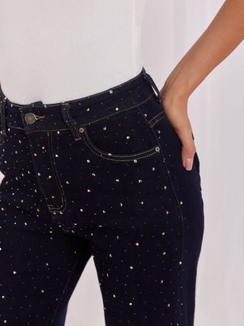 Spodnie damskie jeans z dżetami granatowe