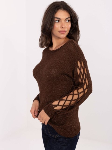Sweter elegancki z metalizowaną nitką czekoladowy