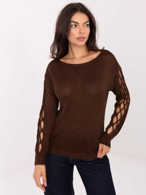 Sweter elegancki z metalizowaną nitką czekoladowy