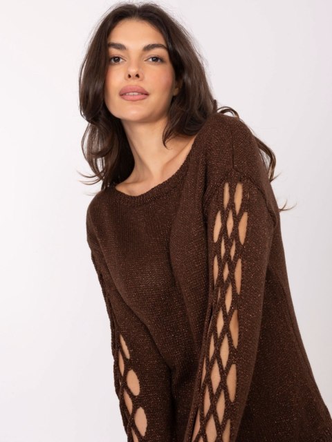 Sweter elegancki z metalizowaną nitką czekoladowy