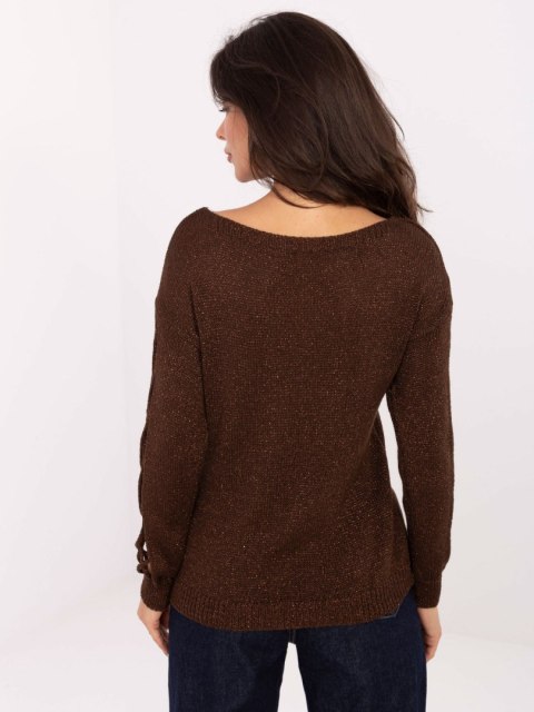 Sweter elegancki z metalizowaną nitką czekoladowy