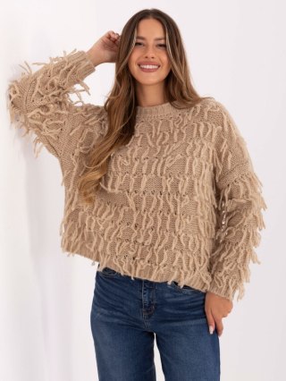Sweter boho z frędzlami beżowy