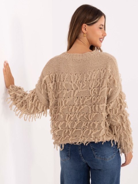 Sweter boho z frędzlami beżowy