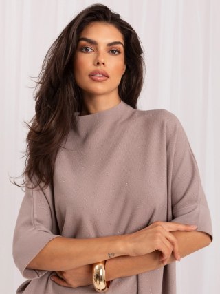Sweter damski zdobiony dżetami ciemnyobezowy
