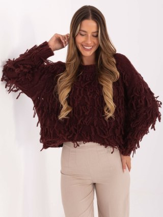 Sweter boho z frędzlami bordowy
