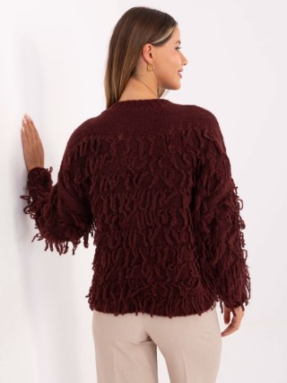 Sweter boho z frędzlami bordowy