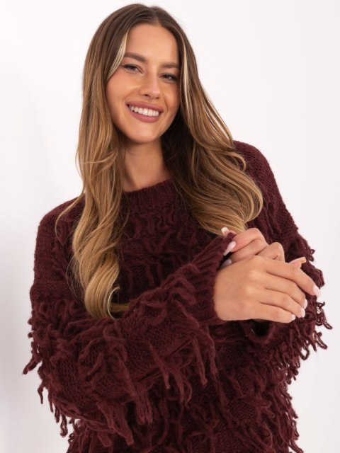 Sweter boho z frędzlami bordowy