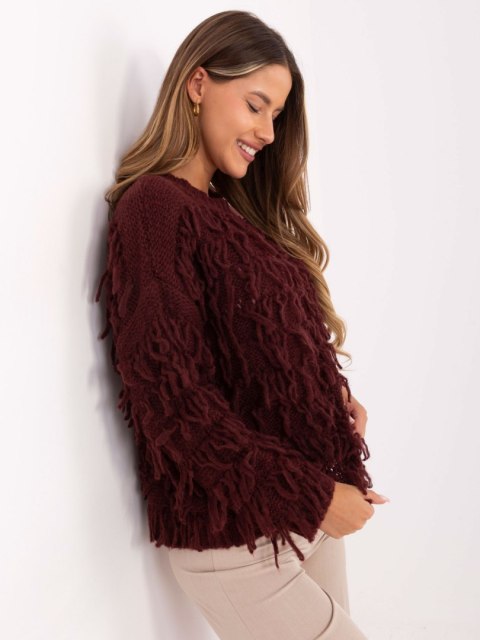 Sweter boho z frędzlami bordowy