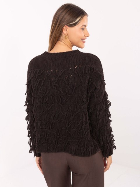 Sweter boho z frędzlami ciemnobrązowy