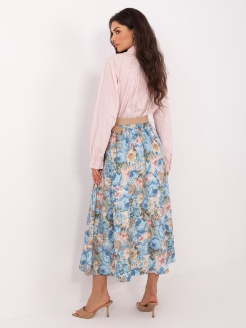 Elegancka spódnica midi w kwiaty z paskiem jasnyoniebieska