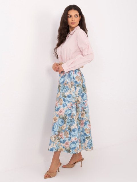 Elegancka spódnica midi w kwiaty z paskiem jasnyoniebieska