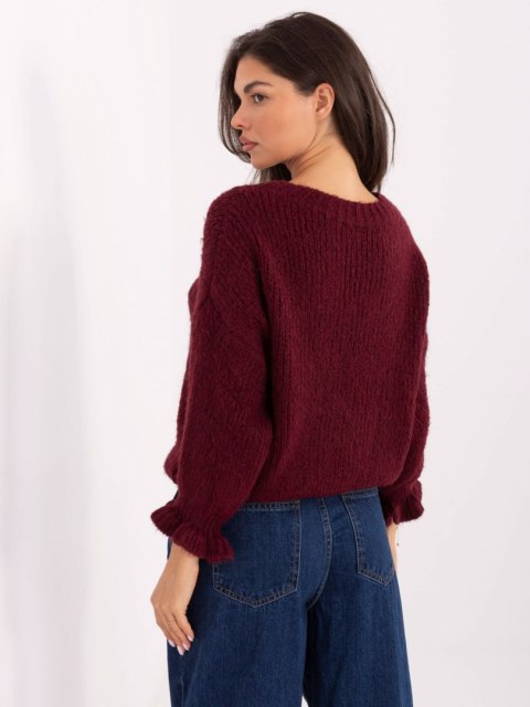 Sweter z falbaną oversize z wełną bordowy