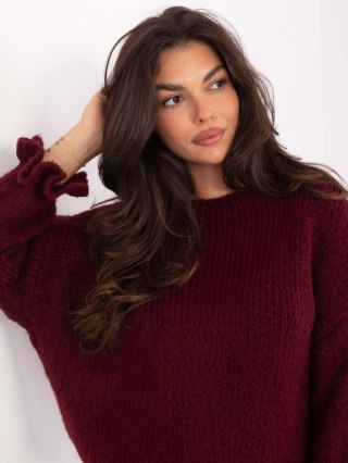 Sweter z falbaną oversize z wełną bordowy