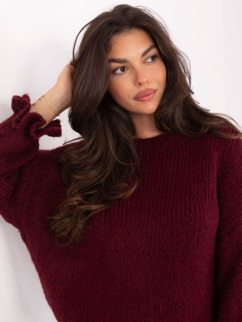 Sweter z falbaną oversize z wełną bordowy