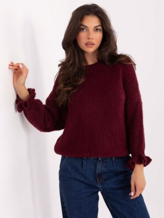 Sweter z falbaną oversize z wełną bordowy