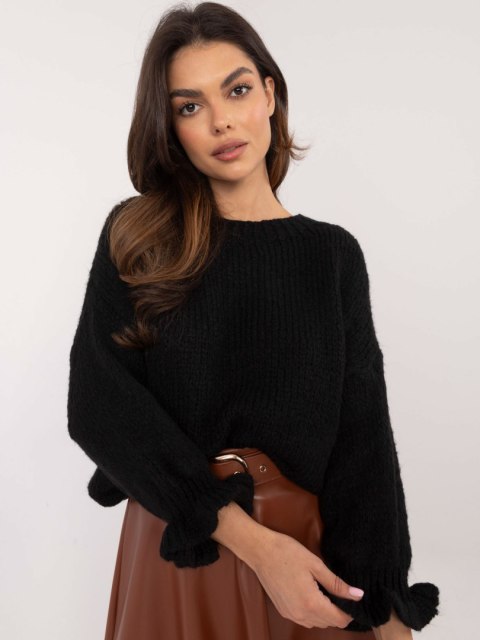 Sweter z falbaną oversize z wełną czarny