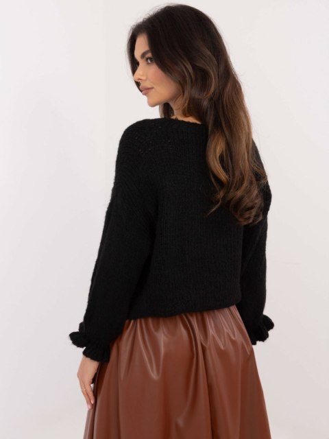 Sweter z falbaną oversize z wełną czarny