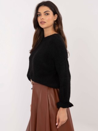 Sweter z falbaną oversize z wełną czarny