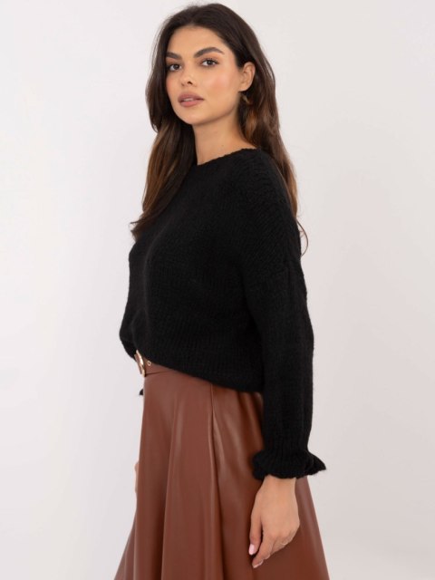 Sweter z falbaną oversize z wełną czarny