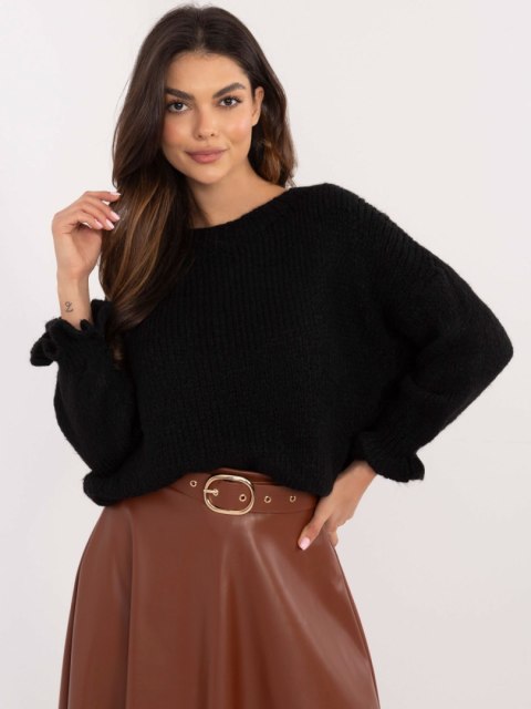 Sweter z falbaną oversize z wełną czarny