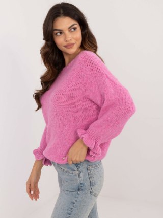 Sweter z falbaną oversize z wełną różowy