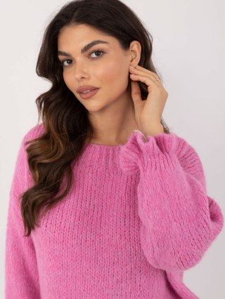 Sweter z falbaną oversize z wełną różowy