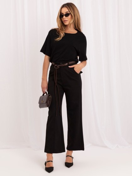 Spodnie damskie wide leg z kieszeniami czarne