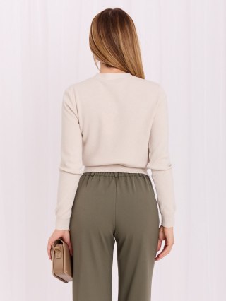 Sweter elegancki krótki z dekoltem V i guzikami jasnobeżowy