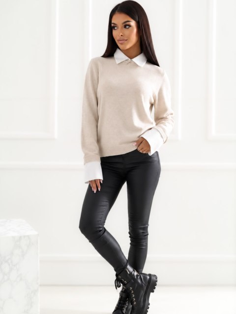 Elegancki sweter z kołnierzykiem polo beżowy