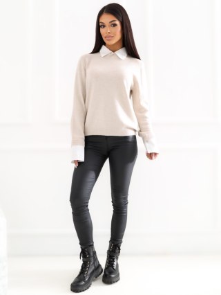 Elegancki sweter z kołnierzykiem polo beżowy
