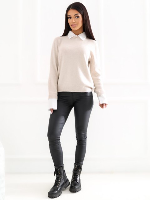 Elegancki sweter z kołnierzykiem polo beżowy