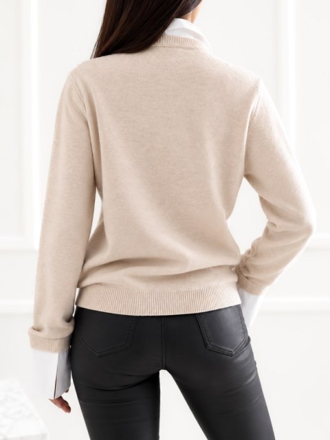 Elegancki sweter z kołnierzykiem polo beżowy